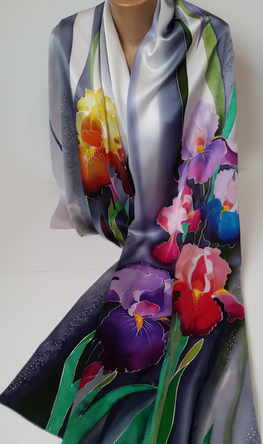 Hand Painted Silk Scarf Irises, Batik Gift Etsy