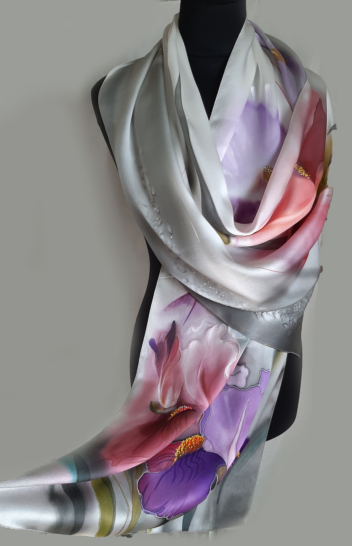 Irises Batik Silk Scarf Hand Paintedgift for Women Etsy