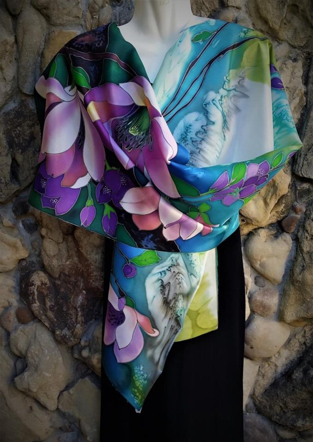 Embroidered Floral Mulberry Silk Women Scarf Shawl