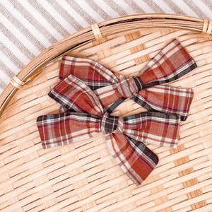 Fall Plaid Schoolgirl Bows, Pigtail Set, Back to School, Neutral Natural, Bows for Girls, Baby, Dogs, Toddler Bow, Burnt Orange Boho, Brown