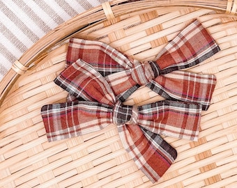 Fall Plaid Pigtail Bow Set, Burnt Orange Hair Bows