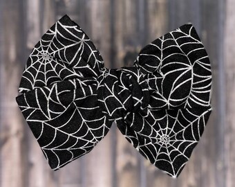 Spider Web Halloween Bow, Black Glittery, Festive Fall