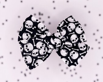 Skull & Bones Fabric Bow, Halloween Spooky Season, Gothic