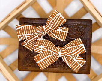 Aztec Striped Bow, Burnt Orange Boho Bows, Pigtail Set