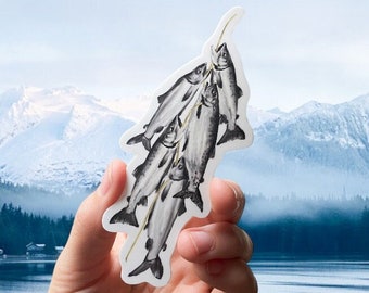 Alaska Salmon Stringer Waterproof Sticker, Pacific Northwest Fishing Angling