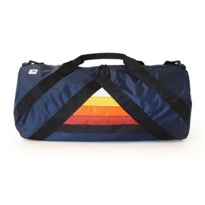 Geometric Embroidered Duffle Bag: Retro Blue Weekender, Carry-On Size
