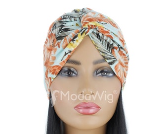 Turban Hat | Stretchy Twisted Turban | Floral Pattern Turban | Cotton Turban | Head Wrap | Headwear | Chemo Beanie | Alopecia Hat