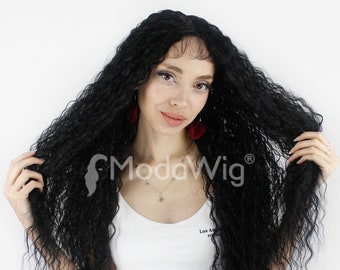 Long black lace front wig | black lace front | long lace front wig | curly lace front wig | curly long wig | natural look wig | black wig