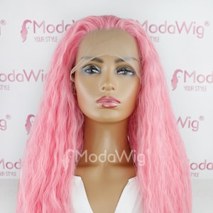 Long pink curly lace front wig | long lace front wig | high quality lace front wig | everyday pink lace front wig | party event pink wig