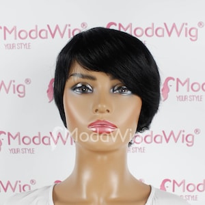 Short Straight Black Full Cap Natural Human Hair Wig with Bangs | 100% Human Hair Wig | Soft & Natural  short hair wig | Short Black Wig