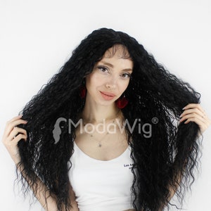 Long black lace front wig | black lace front | long lace front wig | curly lace front wig | curly long wig | natural look wig | black wig