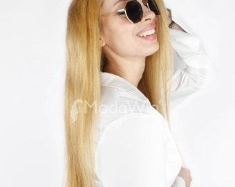 90 cm Length Straight Lace Front Dark Blonde Natural Hair Wig | 100% Human Hair Wig | Blonde Natural Wig | Virgin Remy Human Hair