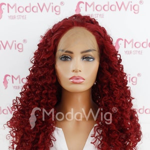 Long red curly lace front wig | long lace front wig | high quality lace front wig | everyday curly lace front wig | red wine long wig |