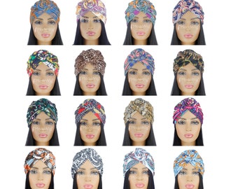 Turban Hat | Afro Twisted Turban | Floral Pattern Turban | Summer Turban | Head Wrap | Headwear | Chemo Beanie | Alopecia Hat