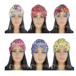 Afro Turban | Pretied Turban | Afro Pattern Turban | Cotton Turban | Head Wrap | Headwear | Chemo Beanie | Alopecia | Women&#39;s Hat