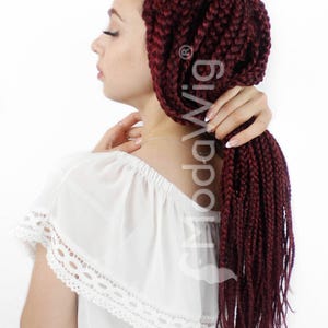 Braided Wig | dark lace front braided red wig | red braids | long lace front wig | braided wig | natural look wig | wig |