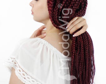 Braided Wig | dark lace front braided red wig | red braids | long lace front wig | braided wig | natural look wig | wig |