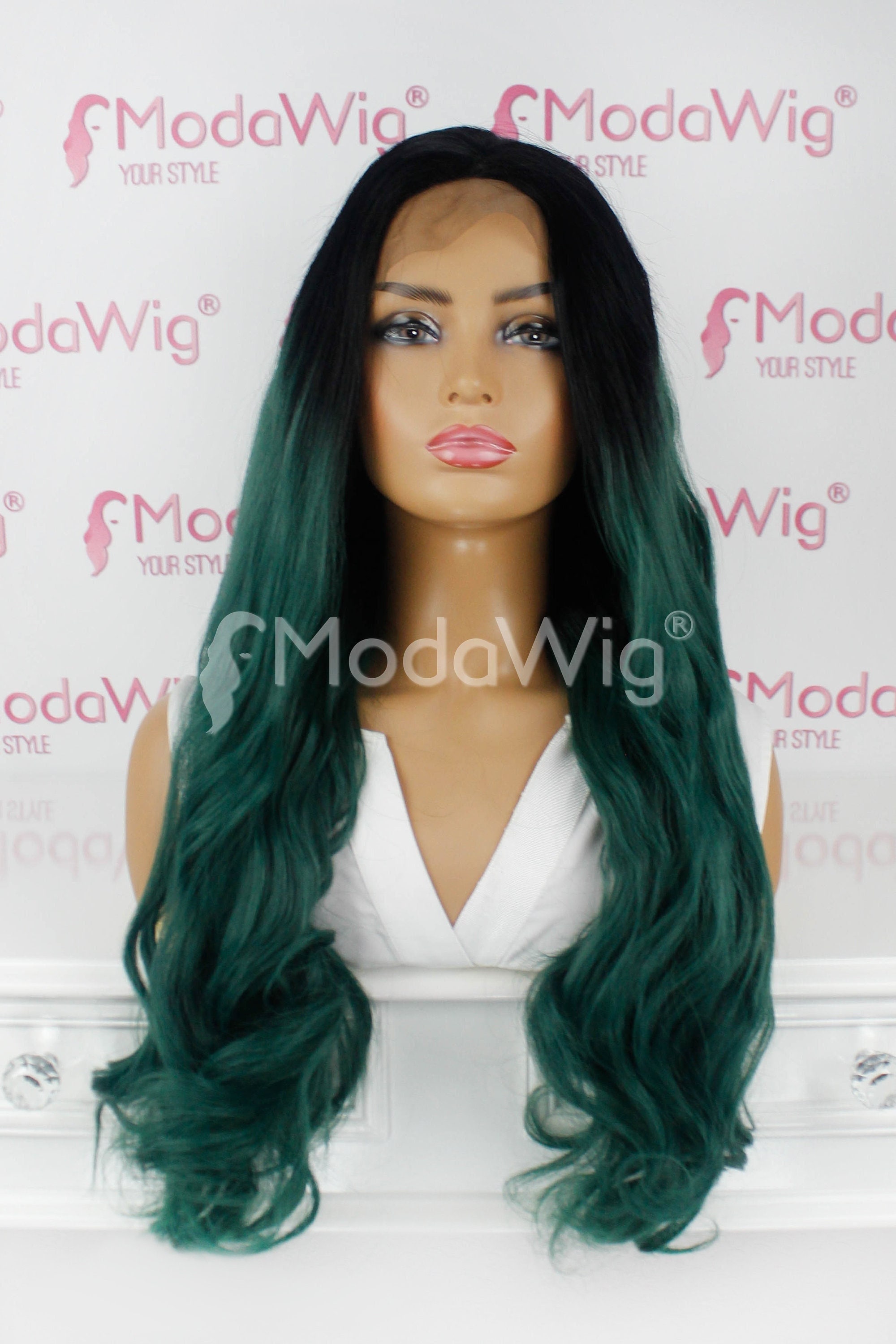 Long Green Wavy Lace Front Wig | Long Lace Front Wig | High 