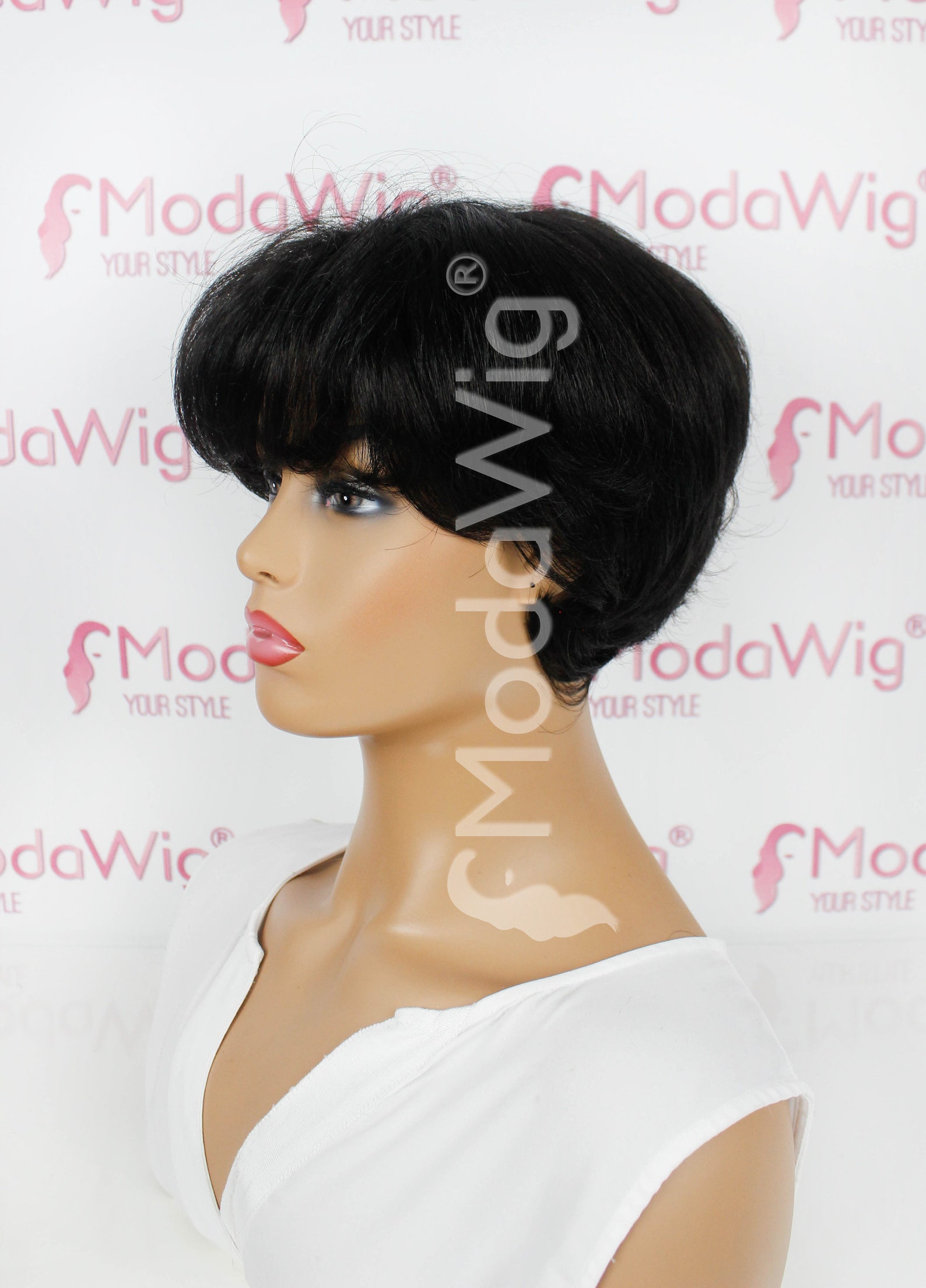 Vivid Short Black Wig Background in HD Vivid Short Black Wig Background in HD