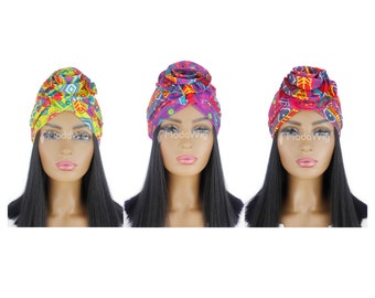 Turban Hat | Afro Turban | Ethno Pattern Turban | Stretchy Turban | Head Wrap | Headwear | Chemo Beanie | Alopecia Hat