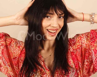 Mid Length Black 100% Human Hair Wig | Straight Human Hair Wig | Premium Quality Chestnut Natural Human Hair Wig