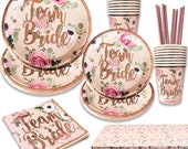 Rose Gold Hen Party Tableware, Dinnerware, Rose Gold Plates, Cups, Straws, Confetti, Tablecover, Team Bride Party Decorations Wedding