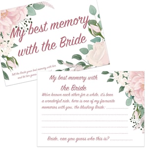 12x A5 Best Memory with the Bride to Be Cards, Hen Party Games, Hen Party Keepsake Gift, Rose Gold Hen Party Accessories, Floral Hen Party