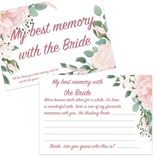 12x A5 Best Memory with the Bride to Be Cards, Hen Party Games, Hen Party Keepsake Gift, Rose Gold Hen Party Accessories, Floral Hen Party