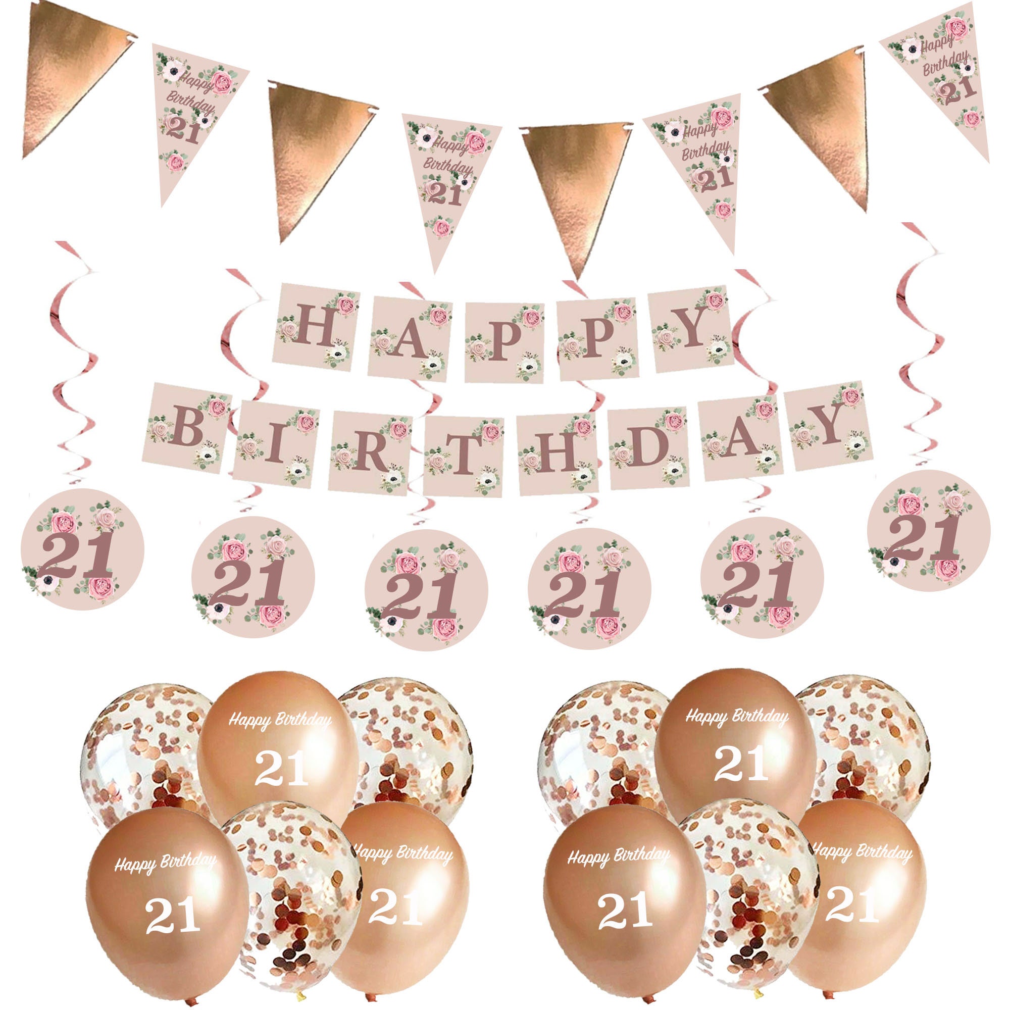 20pc Rose Gold Birthday Decorations Happy Birthday | Etsy