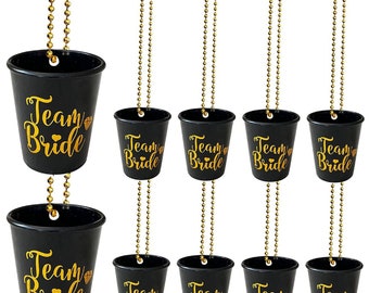 Hen Party Shot Glasses, Team Bride Shot Glasses, Black and Gold Cups, Shot Glass on Necklace, Hen Night Accessories