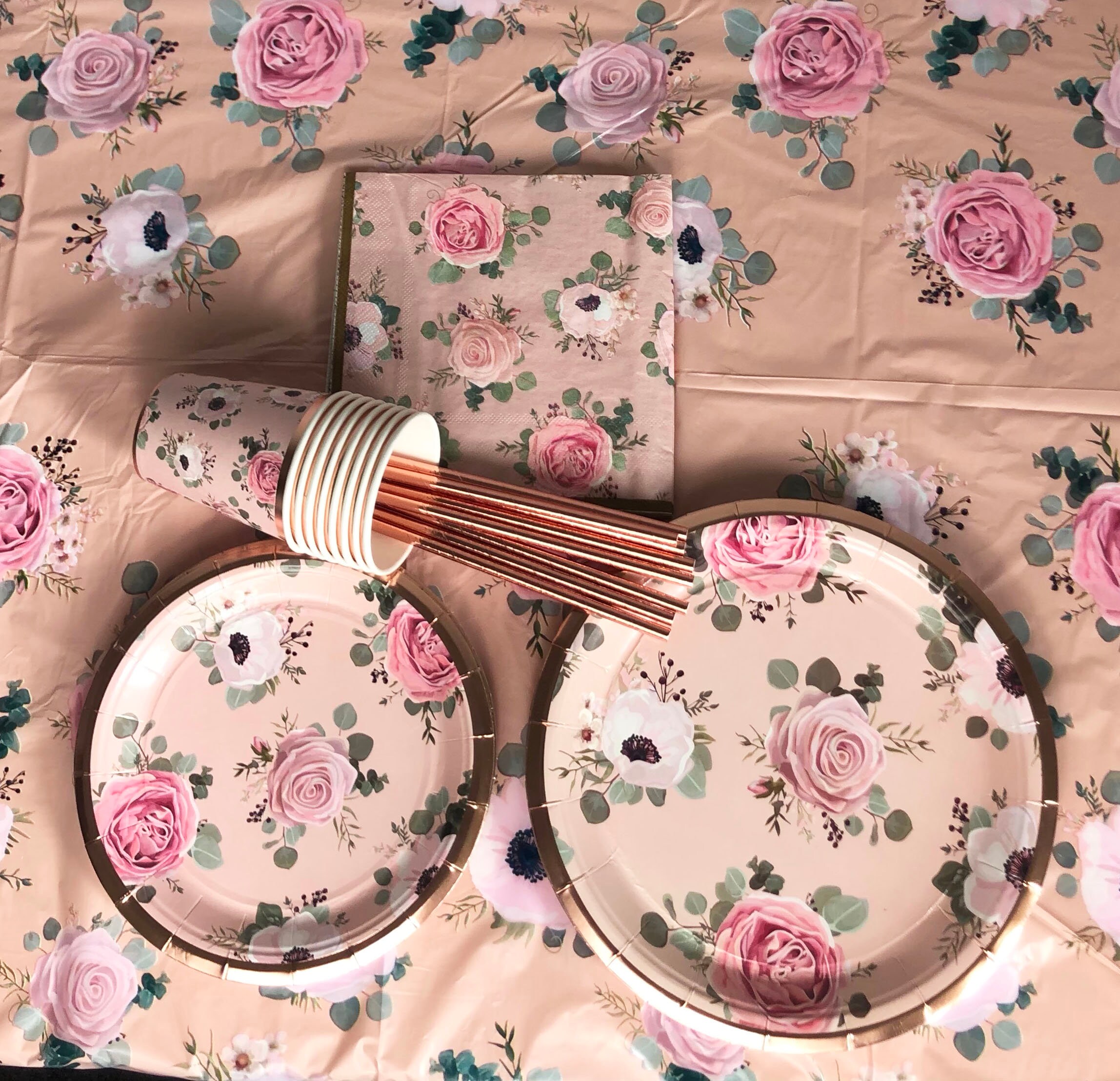 Rose Gold Tableware Floral Dinnerware Rose Gold Plates Etsy UK