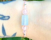 Maternity Pregnancy Healing bracelet - dainty - Aquamarine Rose Quartz - waxed polyester cord - quality natural stones - minimalist