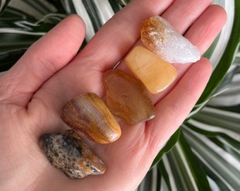 Courage & Determination - Set of 5 crystals; Crazy Lace Agate, Honey Agate, Cheetah Agate, raw Citrine (heat treated), Yellow Aventurine
