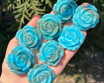 Hemimorphite rose flower carving, with hole - for DIY pendant - diy necklace - blue flower crystal carving - Hemimorphite crystal