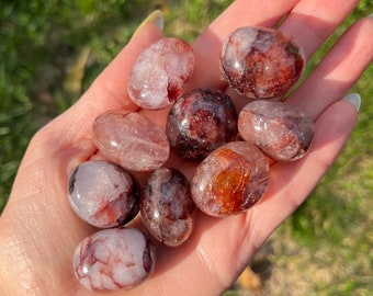 Natural Hematoid Quartz tumbled, purified with Palo Santo & infused with Reiki energy, healing crystal - Enhances focus and concentration