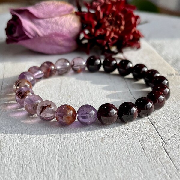 Auralite 23 & Garnet Duality bracelet | Natural gemstone bracelet | Mala bracelet | Yoga jewelry | Healing | Reiki Energy