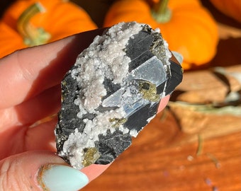 Galena specimen with Pyrite and white flower Calcite inclusions, unique collection piece, No. 628, Natural Healing crystal