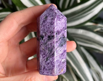 Rare* high quality Charoite tower - natural - purified & infused with Reiki energy - balance, healthy behaviors, transformation