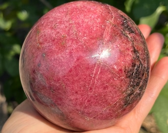 AT 60% DISCOUNT ~ Natural Madagascar Rhodonite Large sphere with a sealed fracture ~ Healing Rhodonite crystal sphere