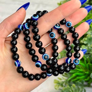 Evil Eye bracelet with natural Black Obsidian | Protection bracelet | Mala bracelet | Yoga jewelry | black obsidian crystal