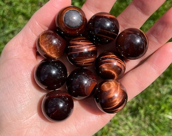 Natural Red Tiger Eye mini sphere - Quality red tiger eye crystal - For Root Chakra healing, Protection and grounding