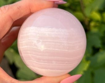 Natural Mangano Calcite sphere, naturally UV reactive, Light Pink Calcite crystal ball, crystal sphere, healing crystal, pink stone sphere