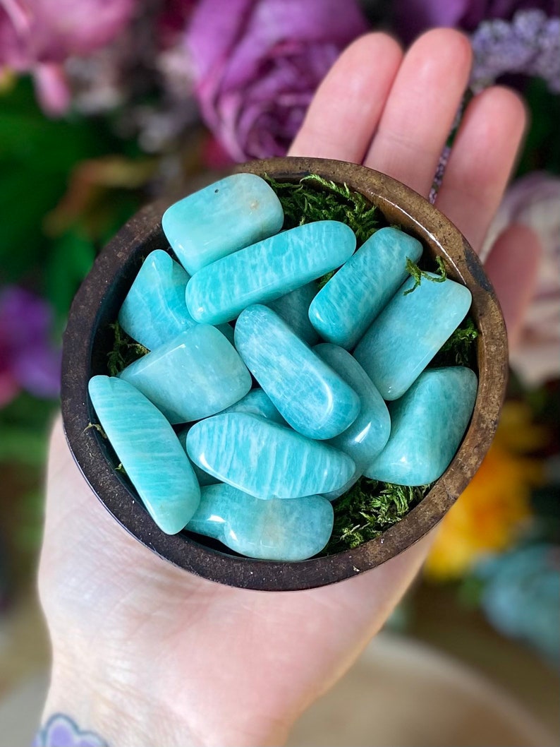 Natural Amazonite from Mozambique, purified with Palo Santo & infused with Reiki energy Heart Chakra, positivity, joy, self-confidence image 2