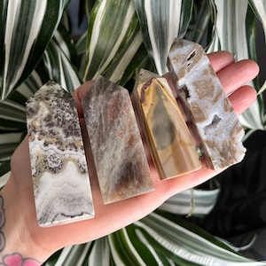 Lot No. 444- Unique crystal towers set with: Sphalerite, Calcite, Sunstone Moonstone and Mookaite Jasper