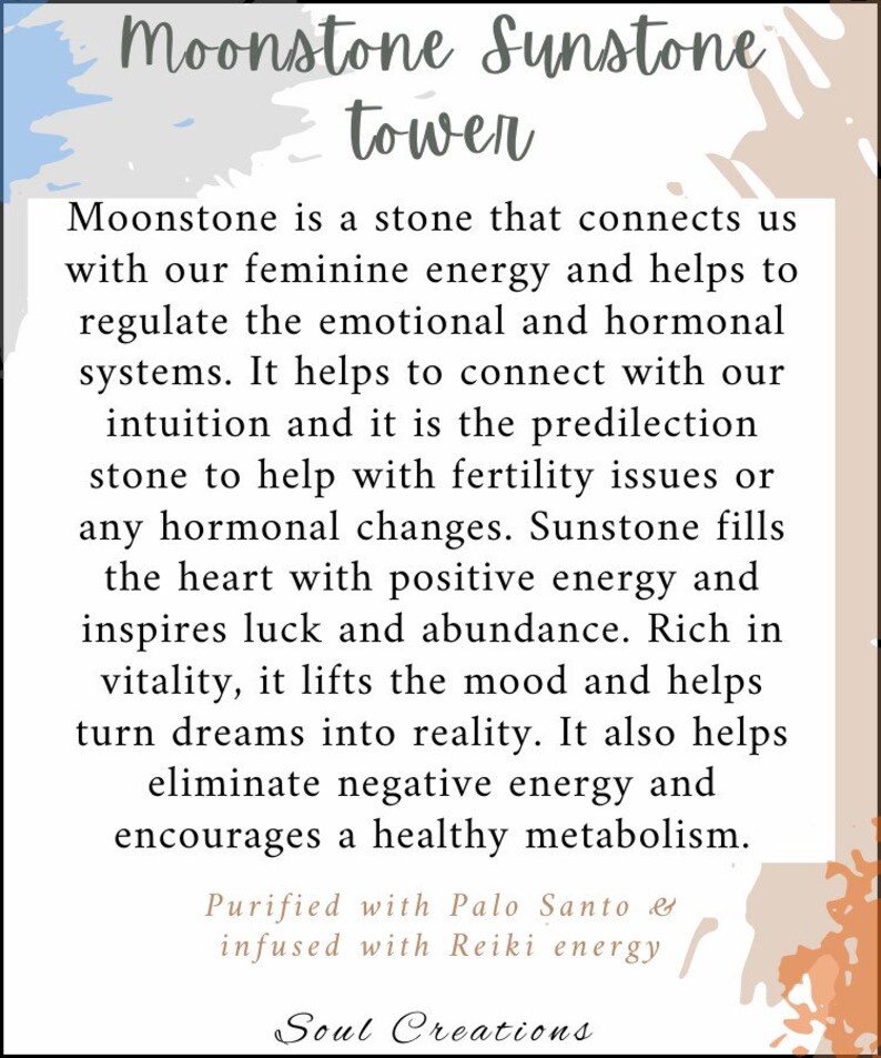 Moonstone Sunstone tower, natural, purified with Palo Santo & infused with Reiki energy You choose Yin Yang energy, balance image 8