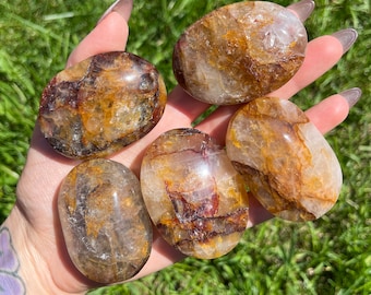 Natural Golden Healer Quartz palm stones - from quality - you choose - healing crystal for harmony, abundance, success, luck & prosperity