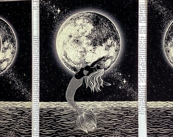 Mermaid & The Moon Print | Luna Artwork | Celestial Wall Art | Witchy Home Decor | Dark Art