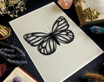 Butterfly Art Print | Gothic Home Decor | Minimalist Art | Nature Wall Art | Witchy Decoration