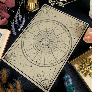 Zodiac Sun Chart Print | Witch Wall Art | Astrology Artwork | Gothic Home Decor | Star Sign Illustration
