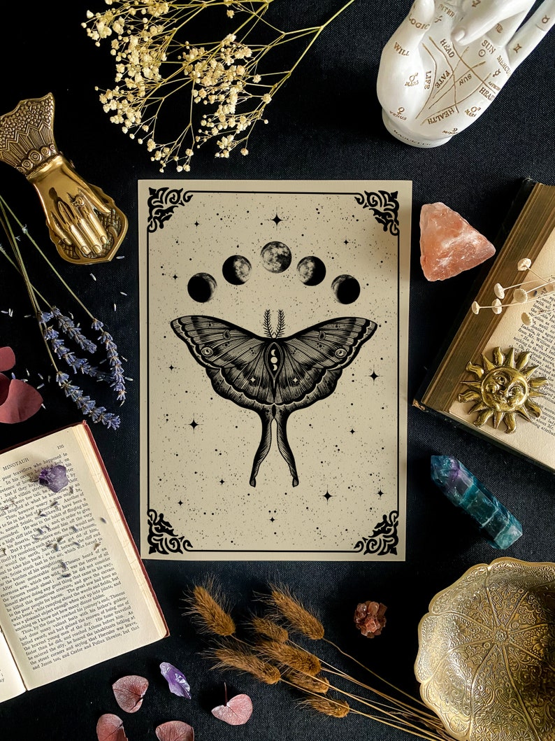 Luna Moth Print | Witchy Wall Art | Gothic Home Decor | Occult ...